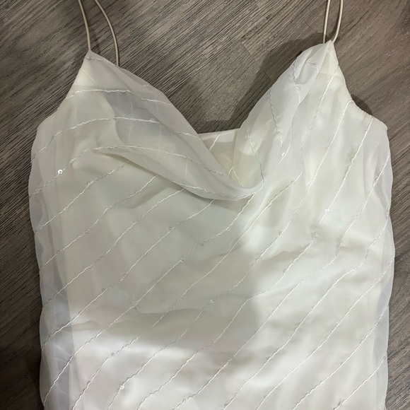 B Darlin Asymmetrical Mermaid Midi Dress Sz 1/2 White Sequin Bridal Fairy - Picture 13 of 14